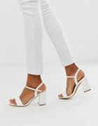 Office Modesty Block Heel Sandals - White