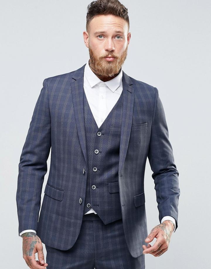 Harry Brown Windowpane Check Slim Fit Suit Jacket - Gray