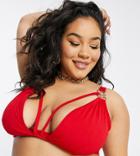 Wolf & Whistle Curve Exclusive Ribbed Triangle Bikini Top In Red