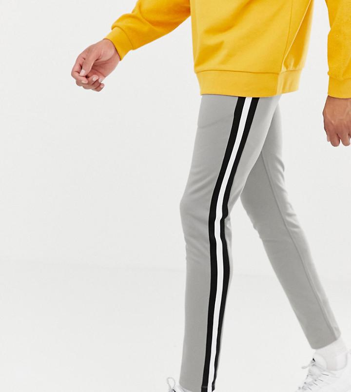 Asos Design Tall Retro Track Super Skinny Sweatpants With Side Stripe In Gray