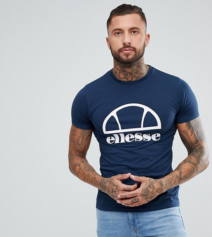 Ellesse Longline Muscle Fit T-shirt With Logo In Navy - Navy