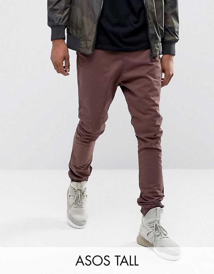 Asos Tall Drop Crotch Woven Joggers In Brown - Brown