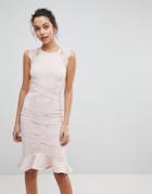 Lipsy Pencil Dress With Lace Panel And Fluted Hem - Pink