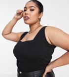 Asos Design Curve Edit Luxe Feel Long Line Tank Top With Square Neck In Black