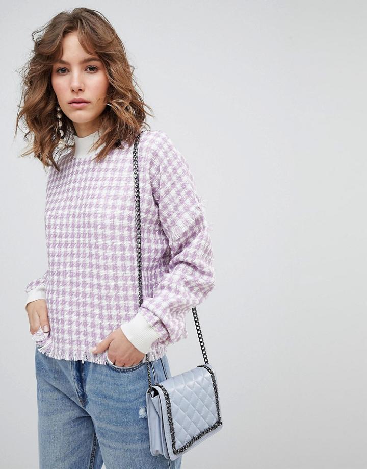 Sister Jane High Neck Sweatshirt In Tweed Houndstooth Co-ord - Purple