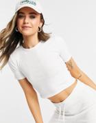Stradivarius Recycled Polyester Matching Ribbed Crop T-shirt In White