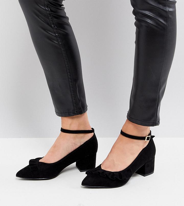 New Look Wide Fit Frill 2-part Block Heel Court - Black