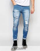 Liquor & Poker Skinny Extreme Rips Jeans In Light Stonewash - Blue