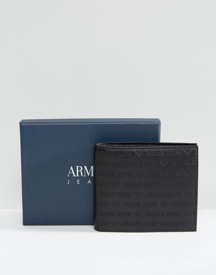 Armani Jeans All Over Logo Wallet In Black - Black