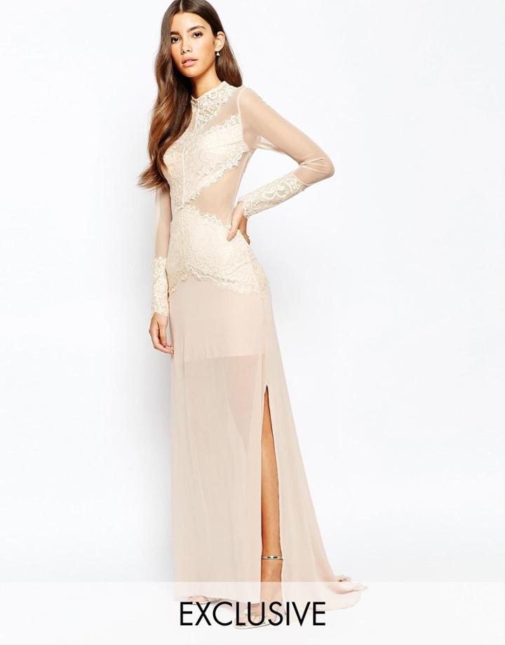 Love Triangle Sneak A Peek Lace Maxi Dress - Nude