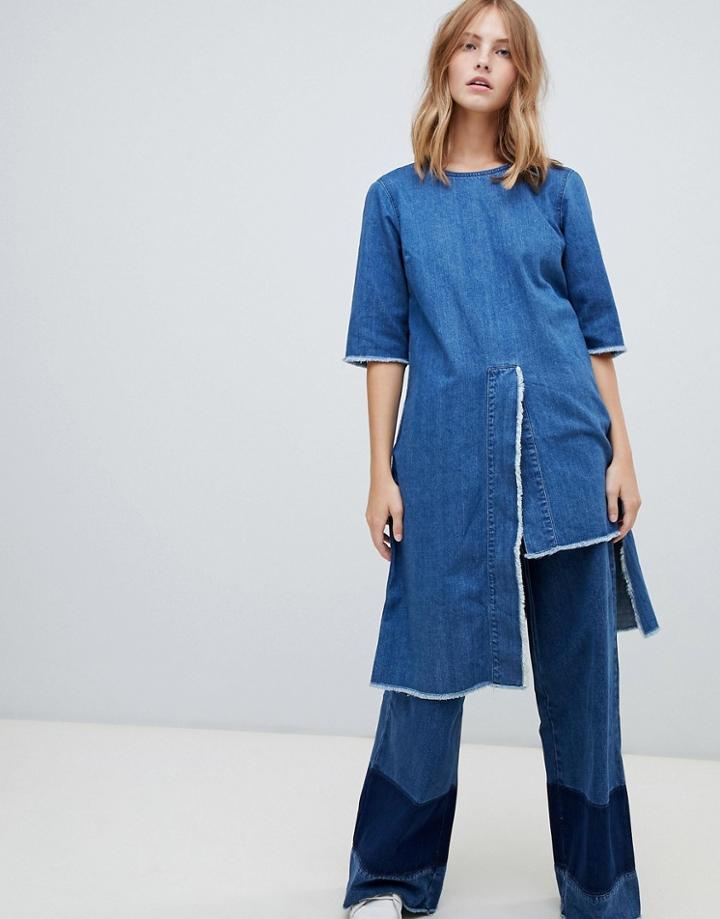 Waven Dita Open Back Asymmetric Hem Denim Dress - Blue