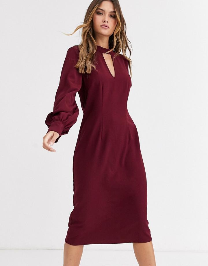 Y.a.s Balloon Sleeve Midi Dress-red