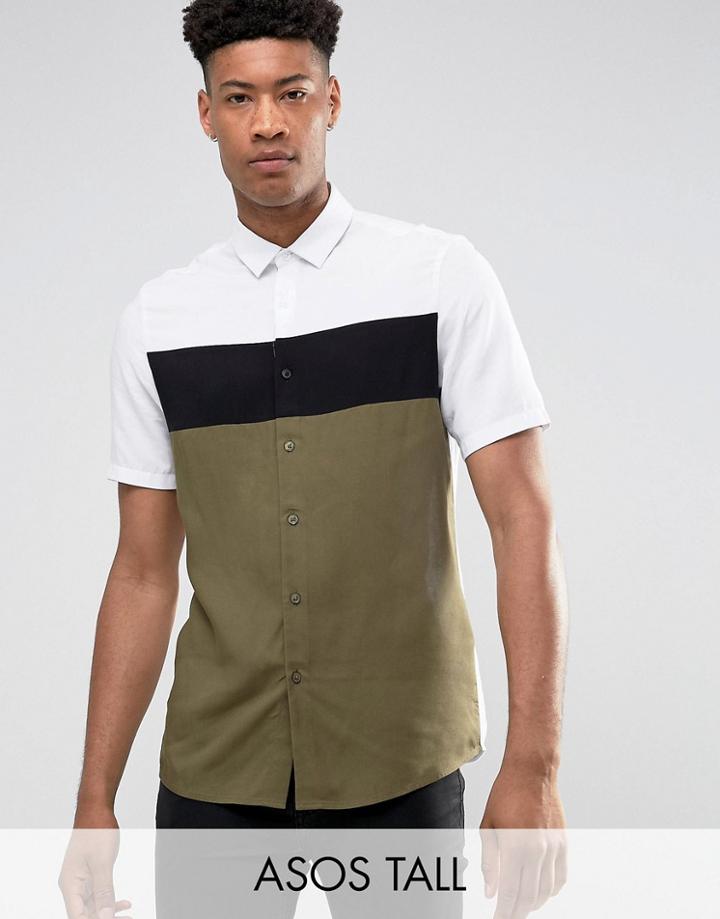 Asos Tall Regular Fit Shirt With Cut And Sew - White