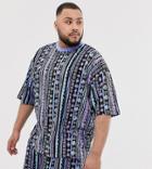 Asos Design Plus Two-piece Oversized T-shirt With All Over Geo-tribal Print-multi