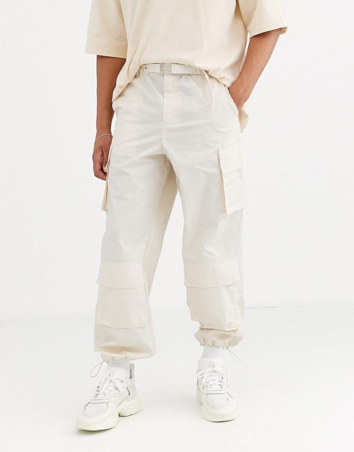 Asos White Wide Leg Cargo Pants In Beige - Beige