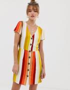 Glamorous Button Through Mini Dress In Bold Stripe