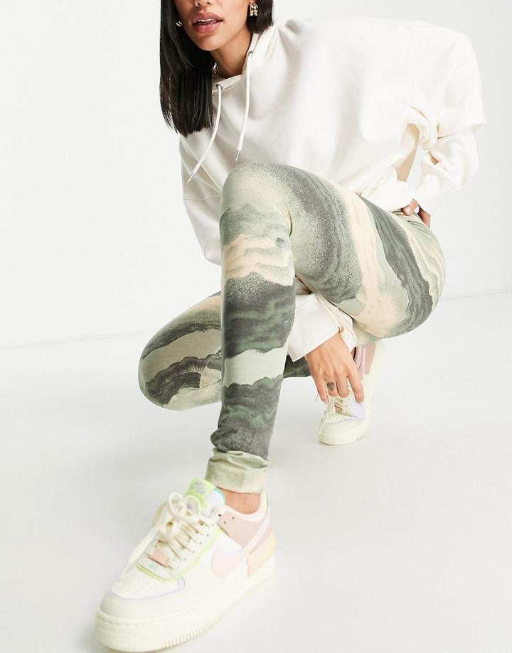 Monki Cotton Leggings In Green Cloud Print