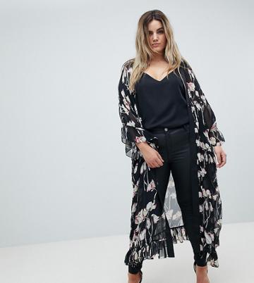 Religion Plus Kimono In Woodland Floral - Black