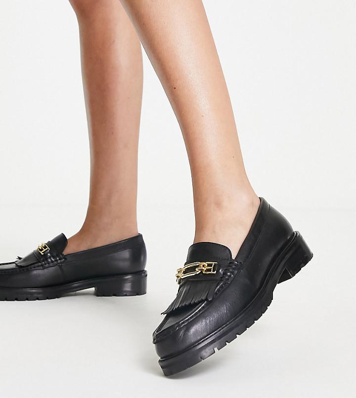 Schuh Wide Fit Lana Leather Tassel Loafers In Black