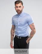 Heart & Dagger Skinny Short Sleeve Shirt With Button Down Collar - Blue