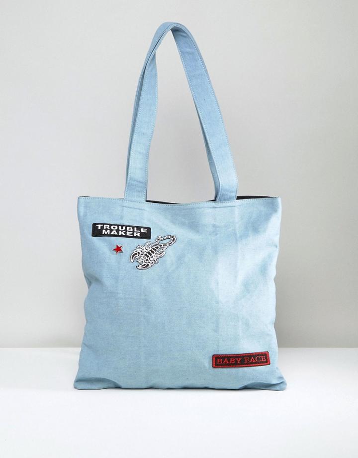Sacred Hawk Scorpion Denim Tote Bag - Blue