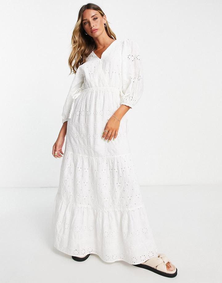 River Island Backless Broderie Maxi Smock Dress In White