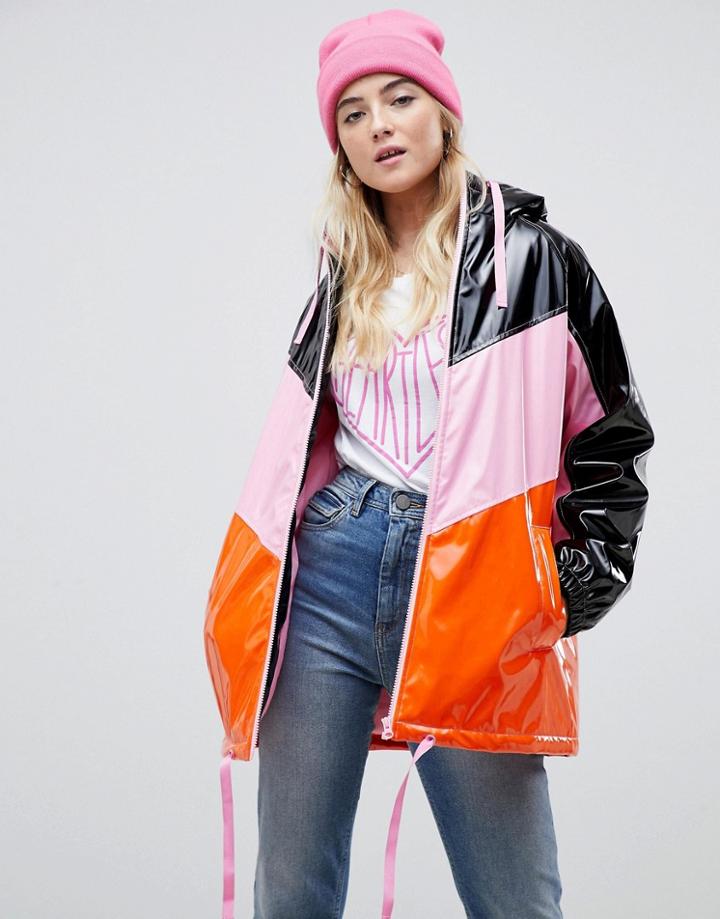 Asos Design High Shine Paneled Anorak - Multi