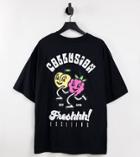 Collusion Oversized T-shirt With Cartoon Fruit Print In Black