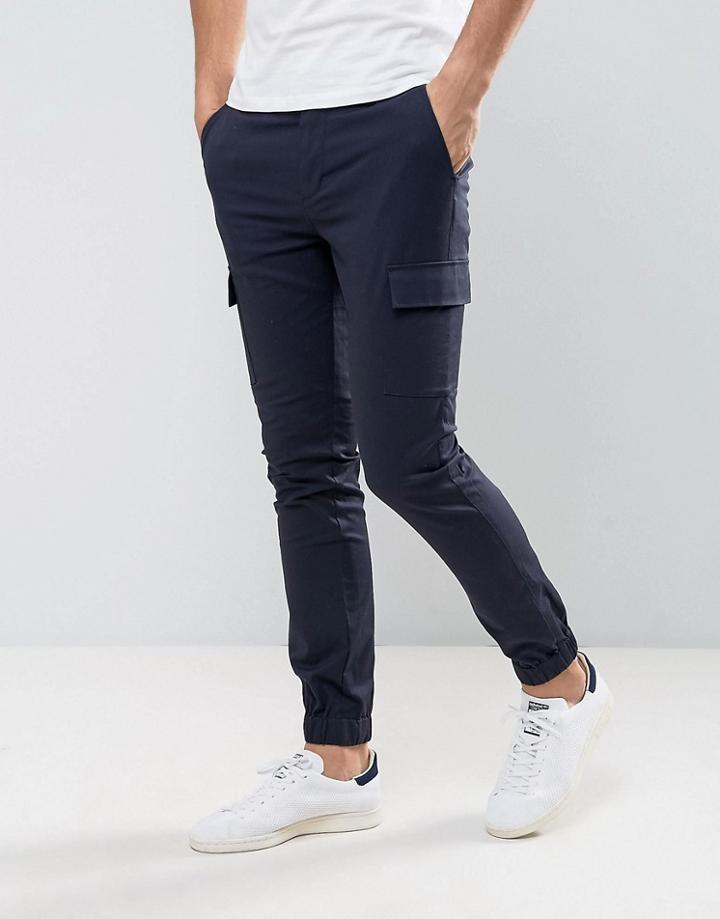 Asos Skinny Woven Cargo Pant In Navy - Navy