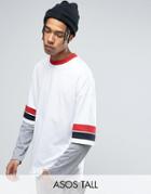 Asos Tall Oversized Longline T-shirt With Retro Color Blocking And Layered Sleeve - White