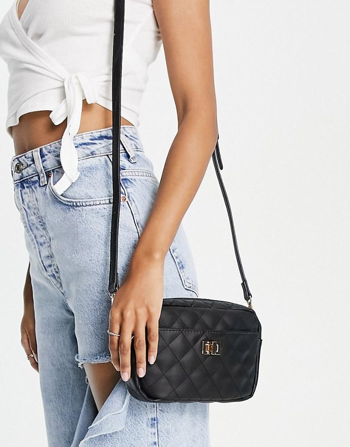 Truffle Collection Quilted Shoulder Bag In Black