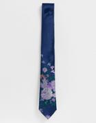 Twisted Tailor Tie With Floral Butterfly Print In Blue - Blue