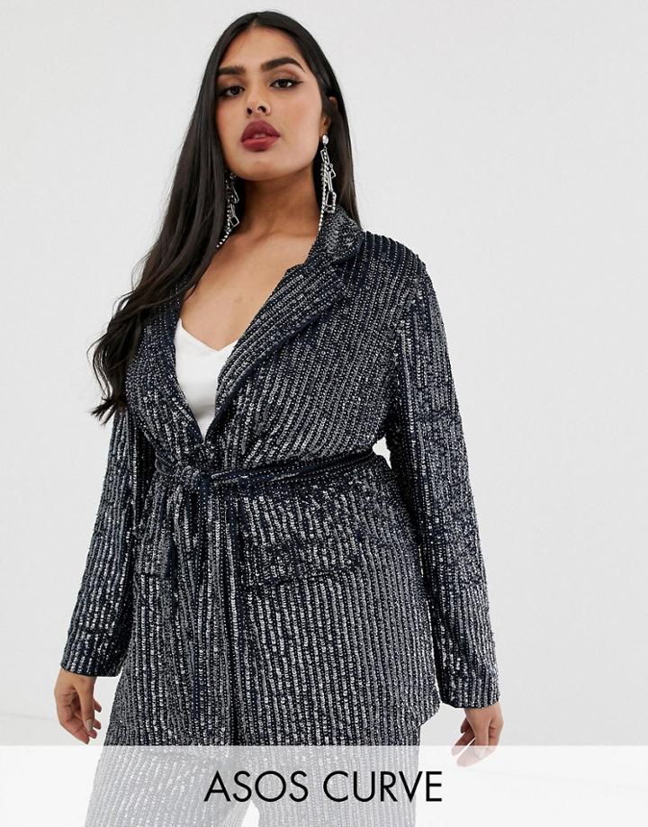 Asos Edition Curve Embellished Blazer - Navy