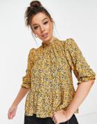 Nobody's Child High Collar Smock Top In Yellow Floral