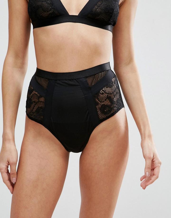 Asos Lexy Fishnet & Lace Thick Strap High Waist Pant - Black