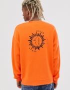 Asos Design Oversized Sweatshirt In Bright Orange With Sun & Moon Back Print - Orange