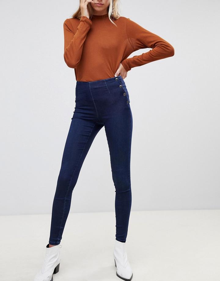 Pieces Paro Superstretch Skinny Jeans With Popper Waist - Navy