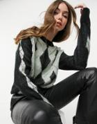 Asos Design Oversized Sweater In Argyle Pattern In Black-navy
