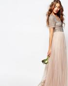 Maya Tall V Neck Maxi Tulle Dress With Tonal Delicate Sequins - Cream