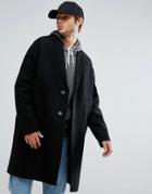 Asos Wool Mix Drop Shoulder Overcoat In Black - Black