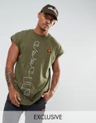 Ellesse Curved Hem T-shirt With Split Logo In Green - Green