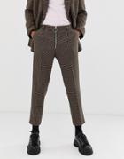 Asos Design Cigarette Suit Pants In Green And Pink Houndstooth - Green