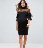 Gebe Maternity Midi Dress With Sleeve Drama - Black