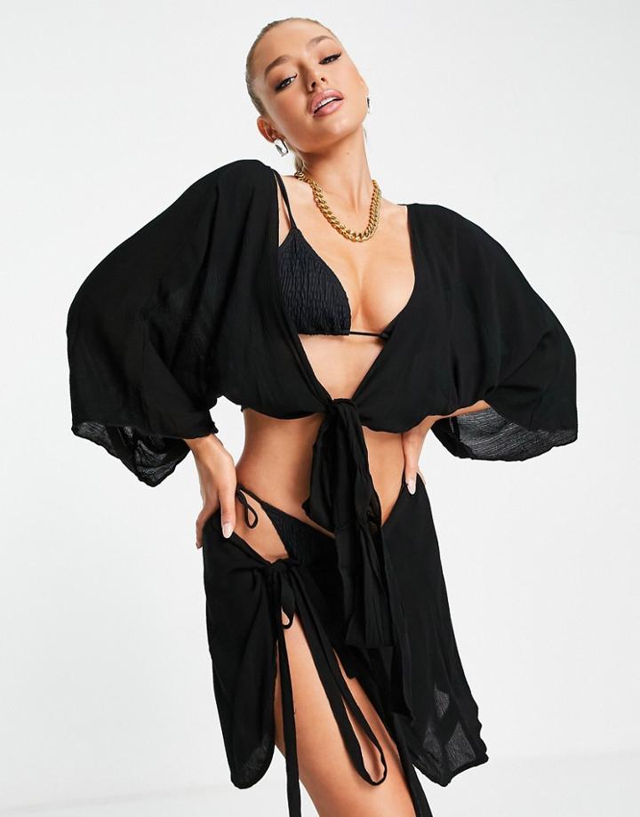South Beach Wrap Tie Beach Top In Black - Part Of A Set