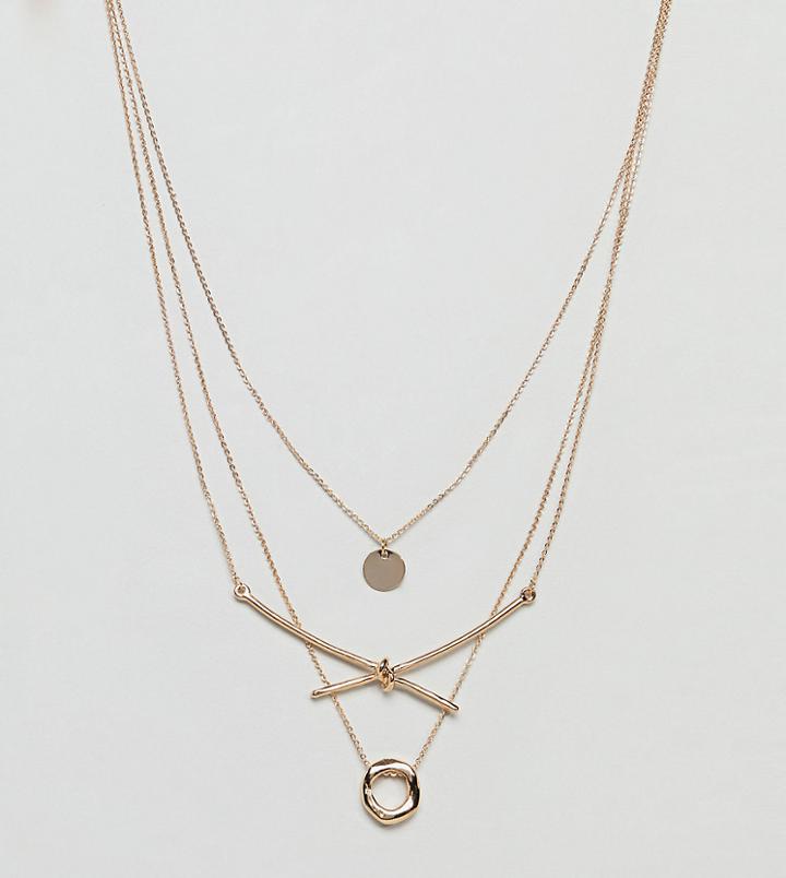 Asos Curve Disc And Knot Bar Multirow Necklace - Gold