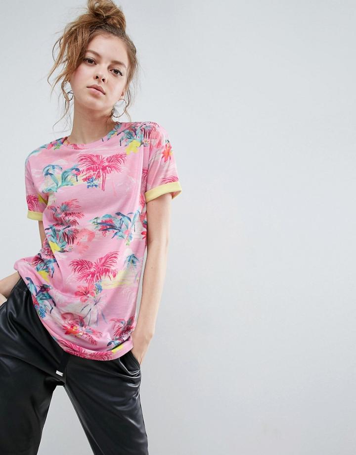 Asos T-shirt In Bright Hawaiian Print - Multi