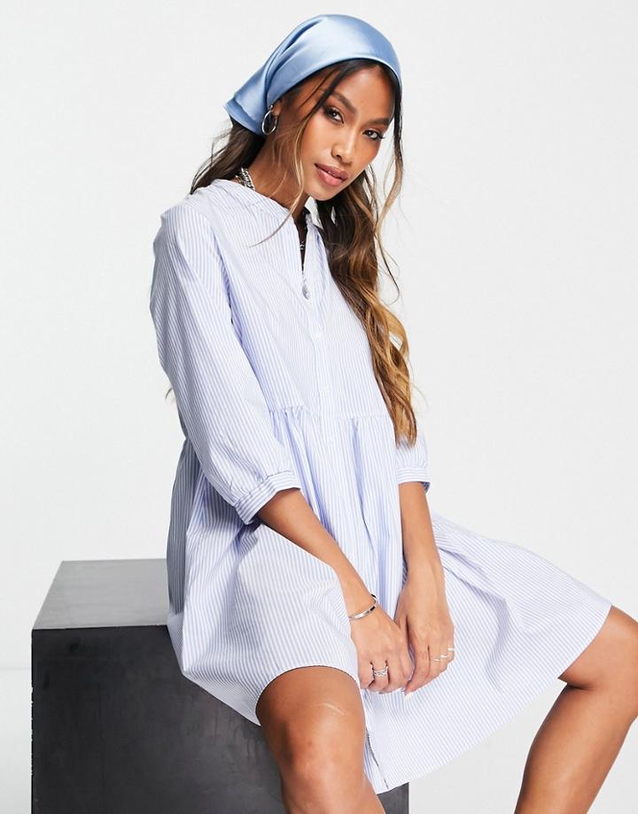 Vero Moda Mini Shirt Dress In White Stripe