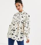Asos Design Maternity Long Sleeve Button Front Sheer Top In Ditsy Floral Print-multi