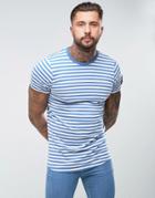 Hype T-shirt In Blue Stripes With Sleeve Patch - White
