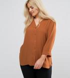 Asos Curve V Neck Blouse With 3/4 Sleeve - Pink